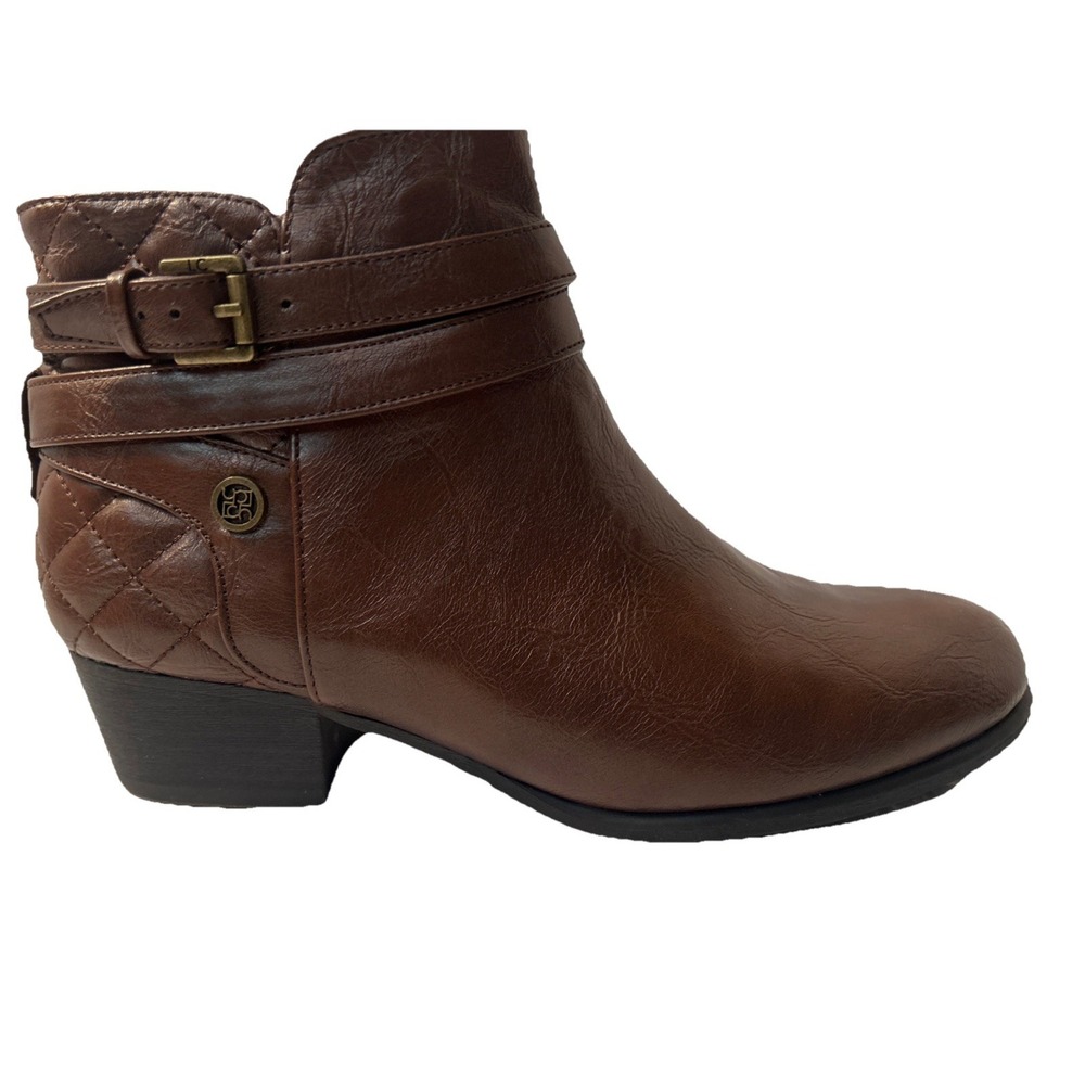 Liz Claiborne Women's 7.5 M Brown Ankle Boots Comfort Sole Zip Booties Excellent